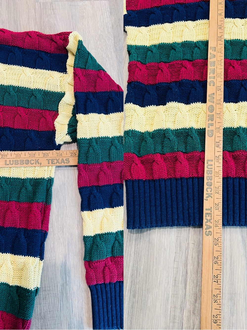 Vintage 90s Multi-Striped Colorful Classic Cable-Knit Sweater Made in USA - Picture 8 of 8